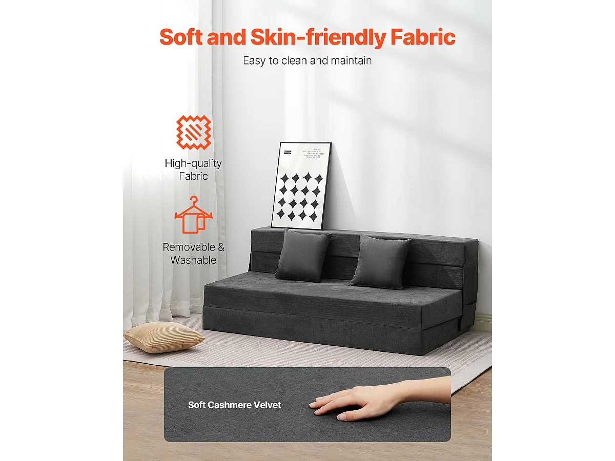 Sofá-Cama Plegável SucceBuy, 3 em 1 com 2 Travesseiros, Cinza Escuro, Queen