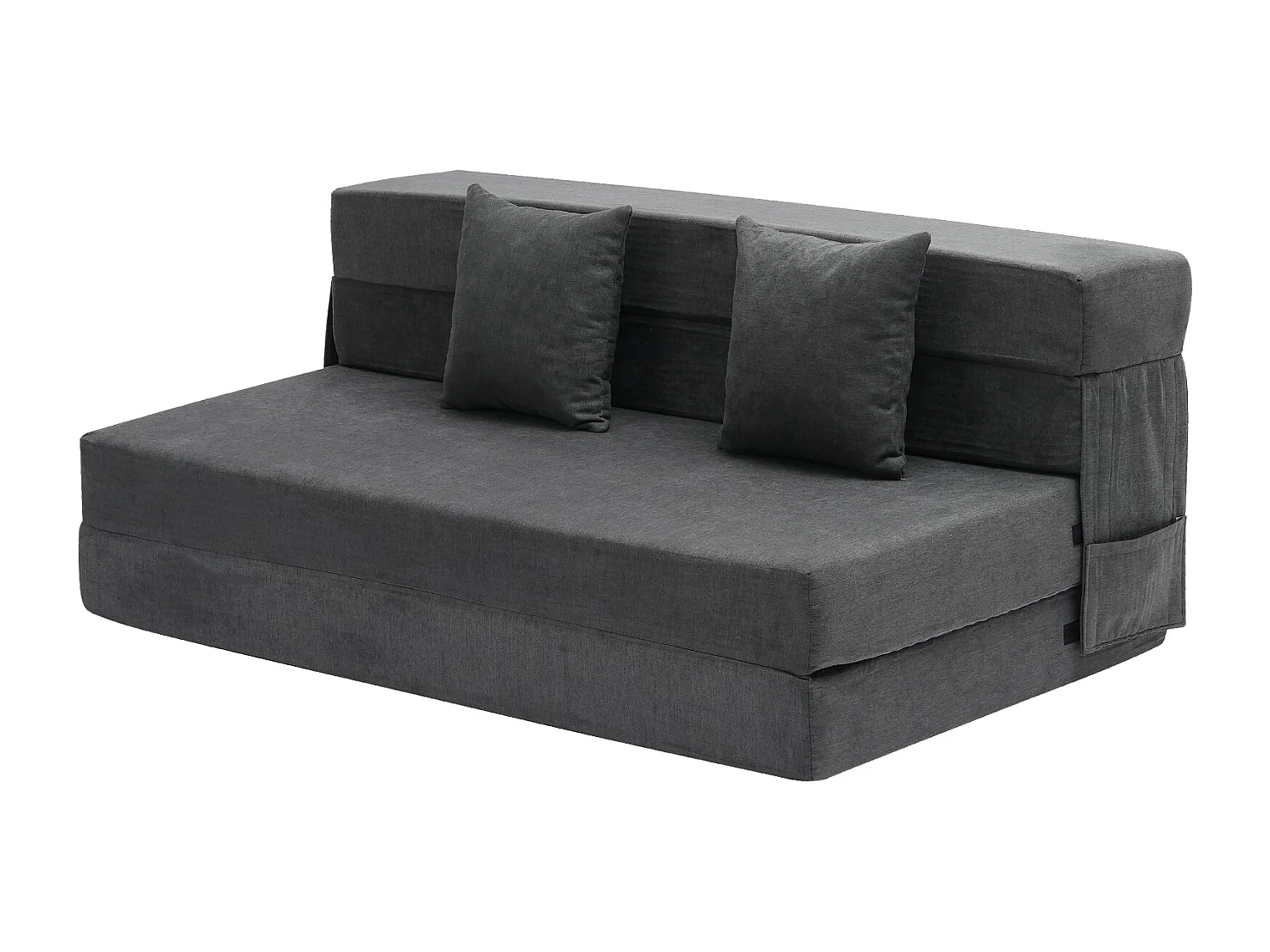 Sofá-Cama Plegável SucceBuy, 3 em 1 com 2 Travesseiros, Cinza Escuro, Queen