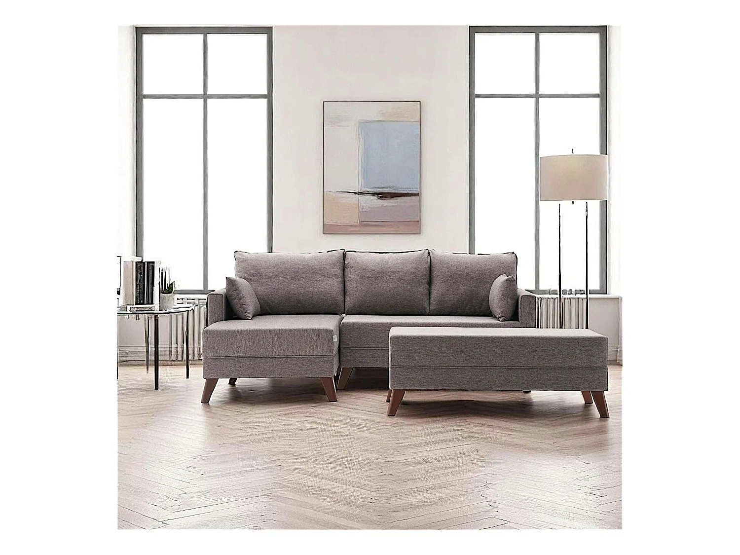 Canapé d'angle convertible taupe - côté gauche SPLIT