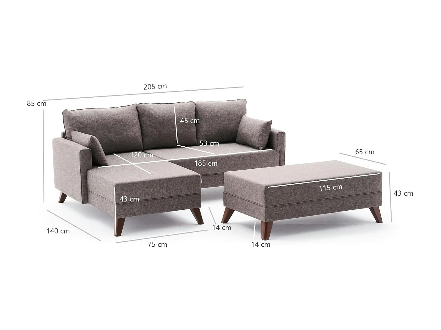 Canapé d'angle convertible taupe - côté gauche SPLIT