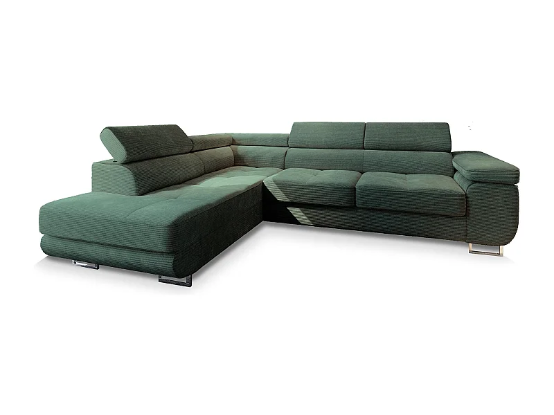 Canapé d'angle APIRO Vert en velours côtelé avec fonction de couchage