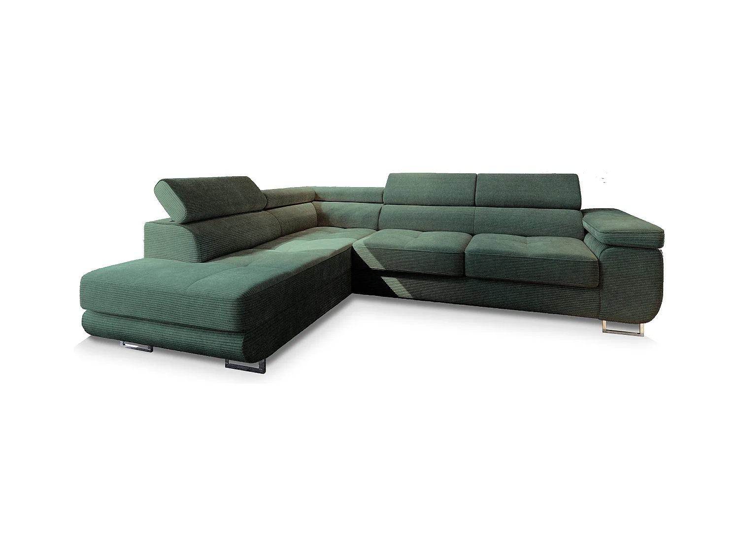 Canapé d'angle APIRO Vert en velours côtelé avec fonction de couchage