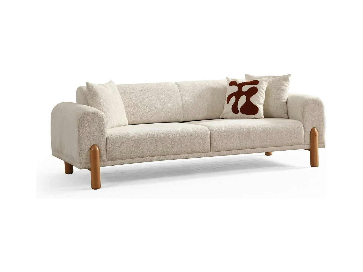 Canapé 3 places écru - lit d'appoint, pieds bois LUCCA