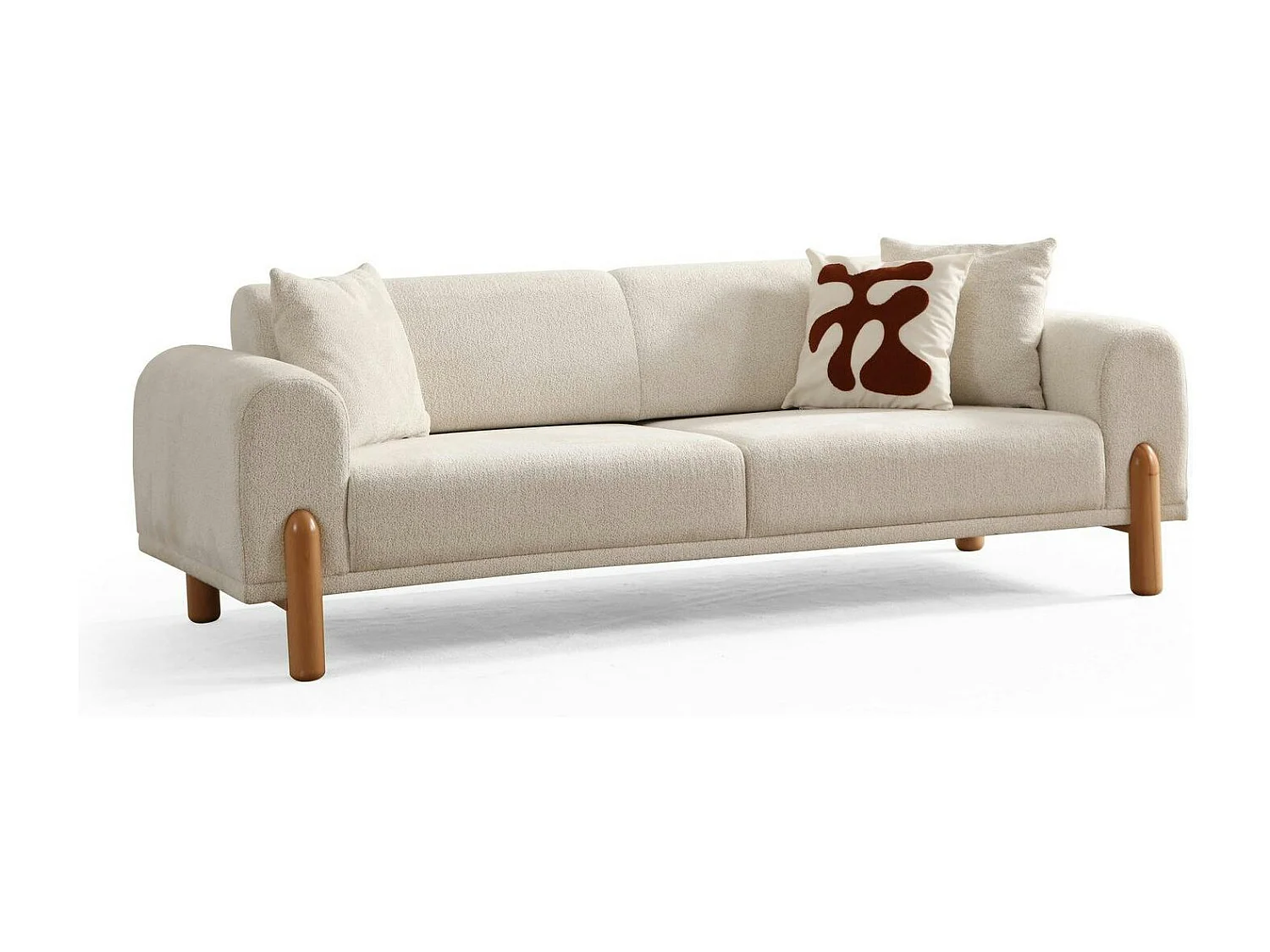 Canapé 3 places écru - lit d'appoint, pieds bois LUCCA