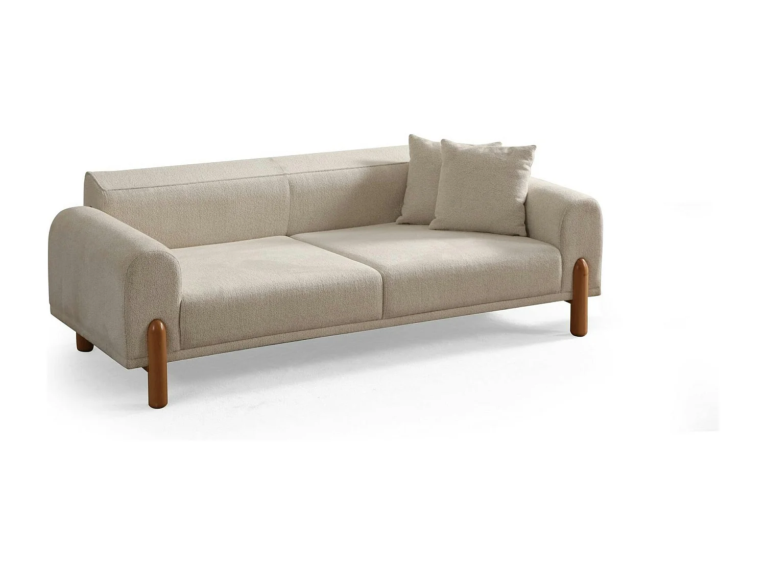 Canapé 3 places écru - lit d'appoint, pieds bois LUCCA