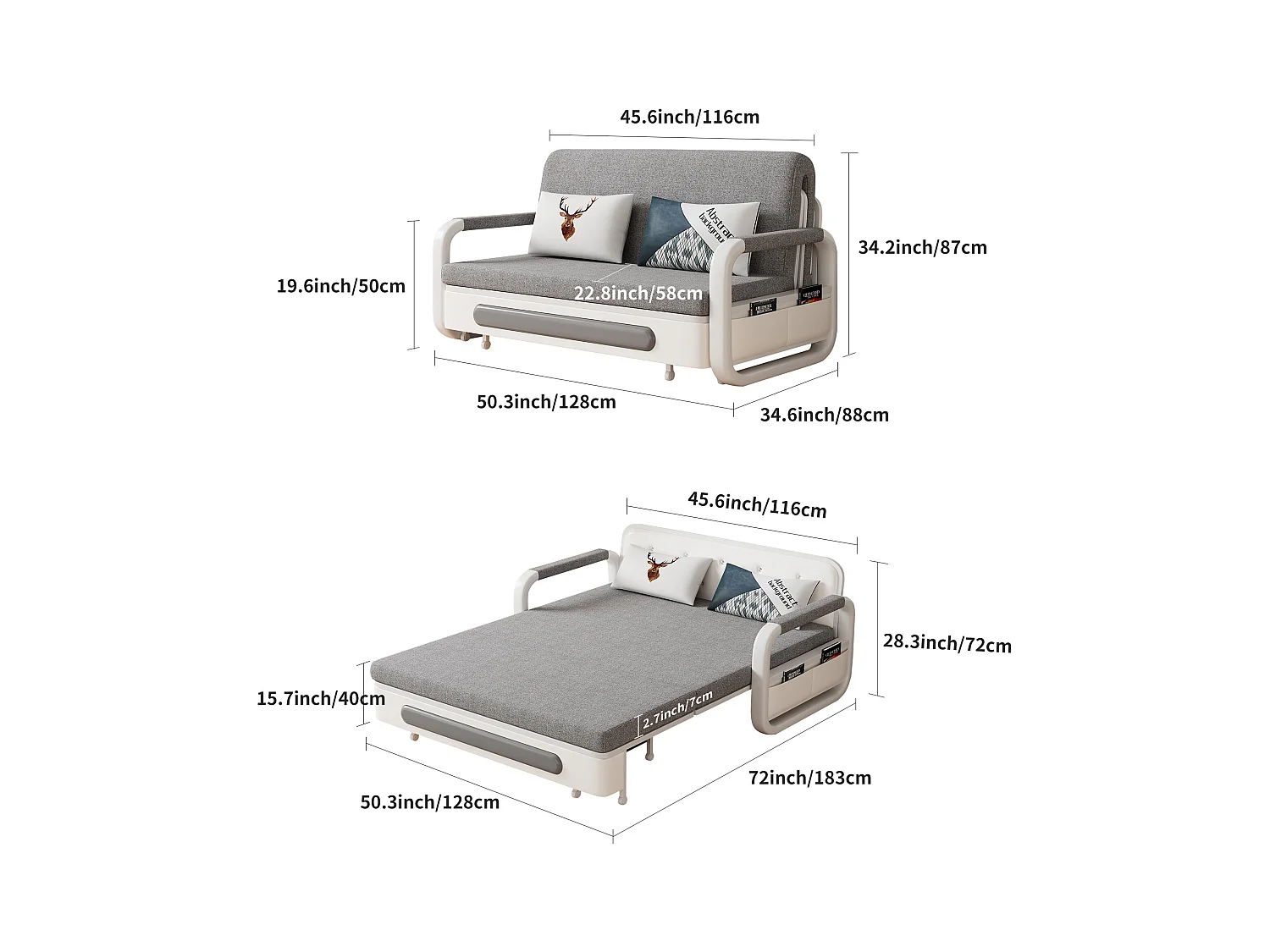 Canapé convertible avec fonction lit et rangement, canapé-lit pour petits espaces et salons (128 cm)