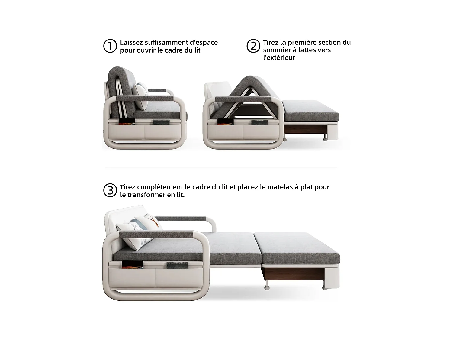 Canapé convertible avec fonction lit et rangement, canapé-lit pour petits espaces et salons (128 cm)