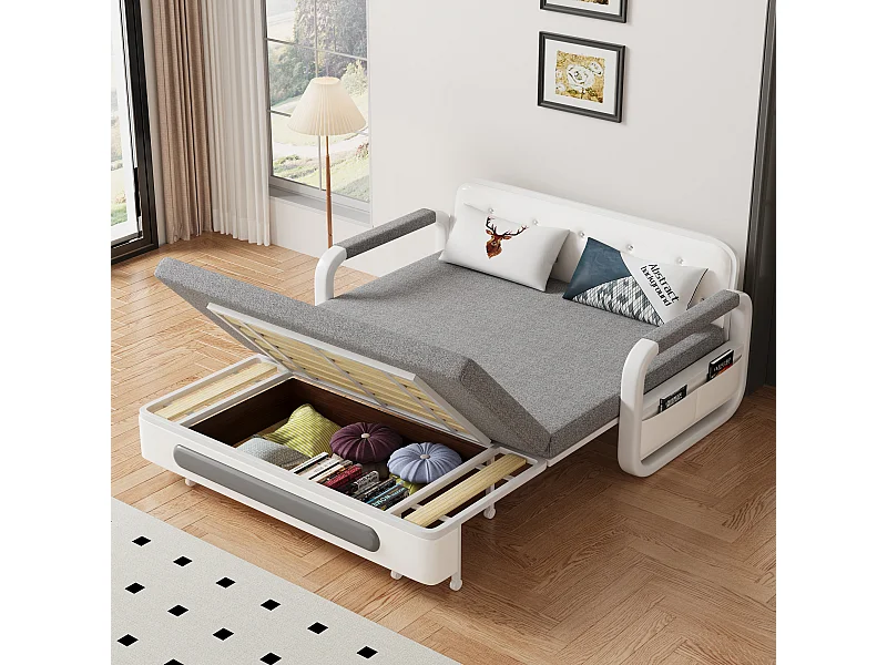 Divano letto convertibile con funzione letto e contenitore, perfetto per piccoli spazi e soggiorni, 128 cm