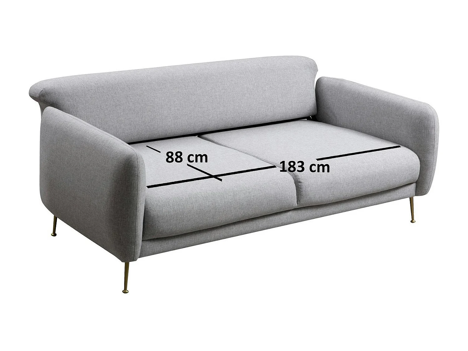 Canapé 3 places gris - lit d'appoint, pieds métal PAIMPOL