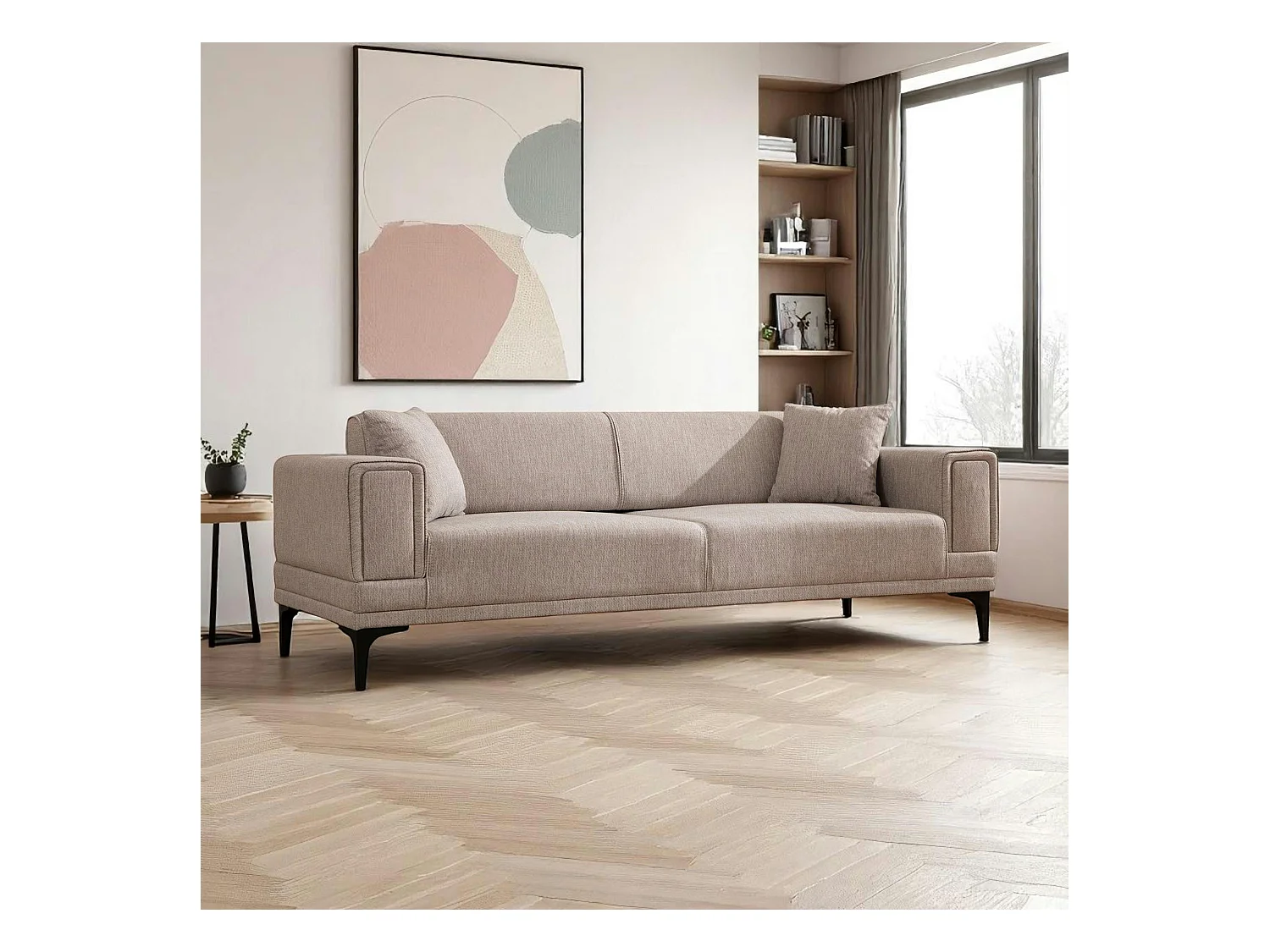 Canapé 3 places beige - lit d'appoint, look épuré LUCCA