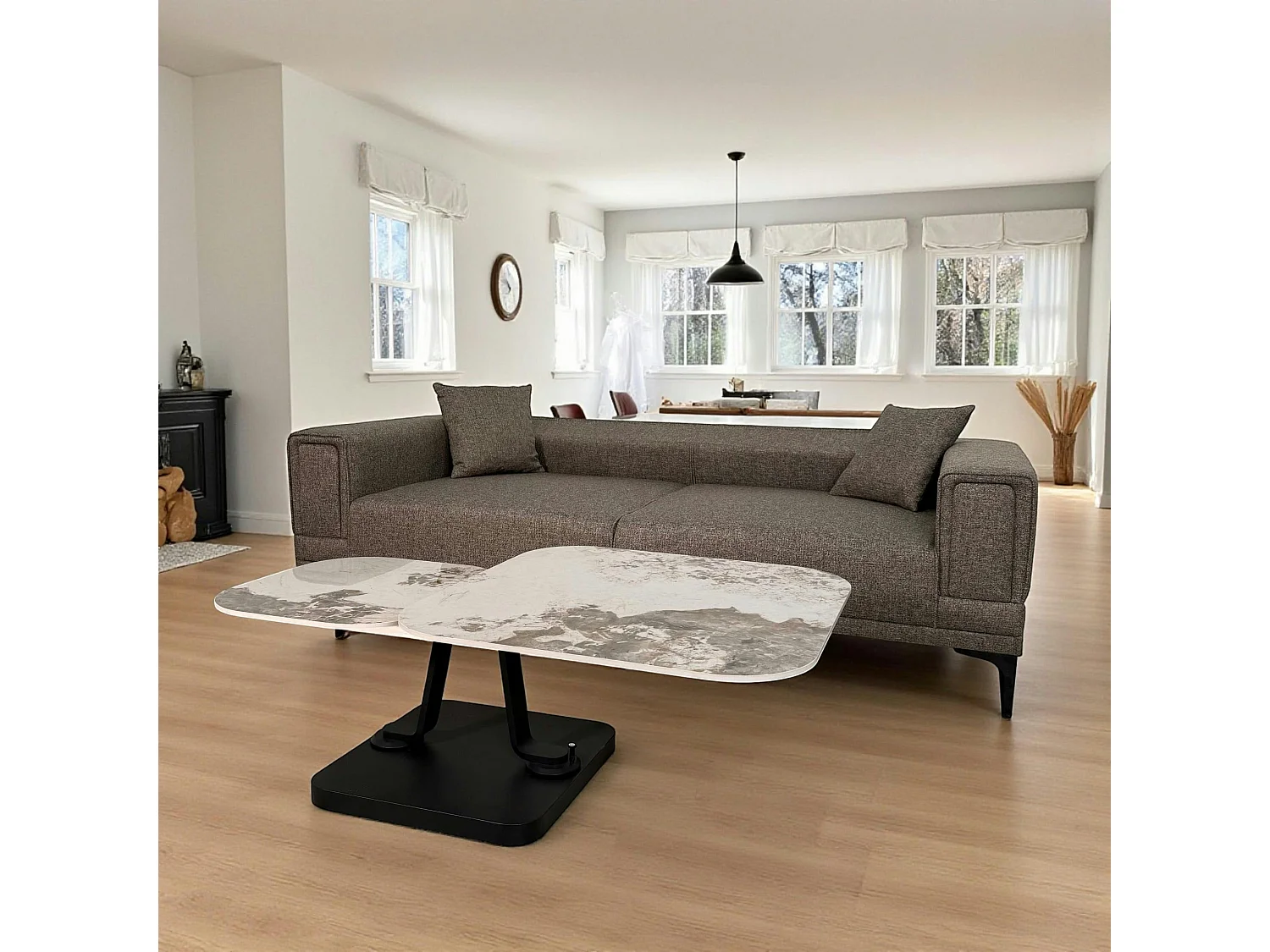 Canapé 3 places beige - lit d'appoint, look épuré LUCCA