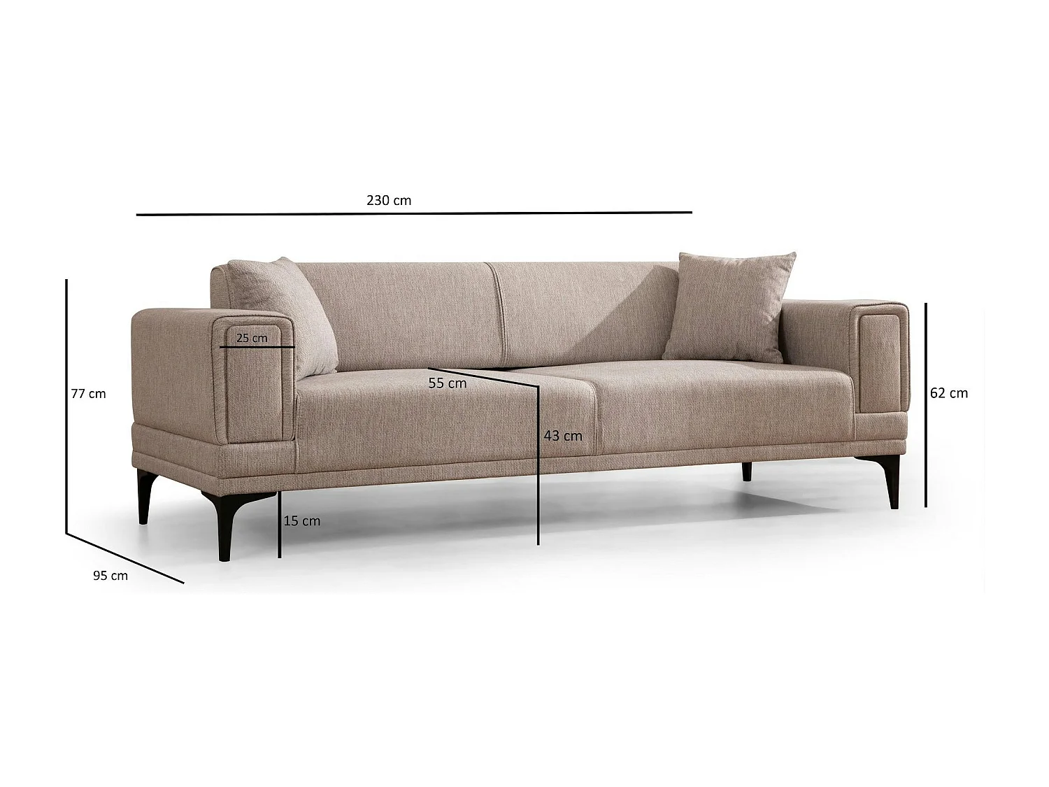 Canapé 3 places beige - lit d'appoint, look épuré LUCCA