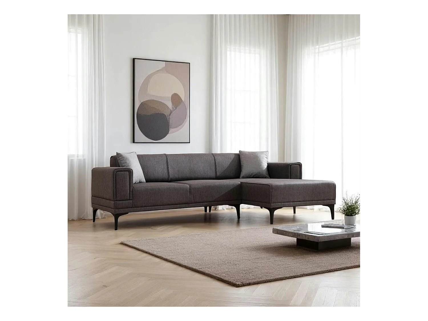 Canapé d'angle anthracite - lit d'appoint, côté droit LUCCA