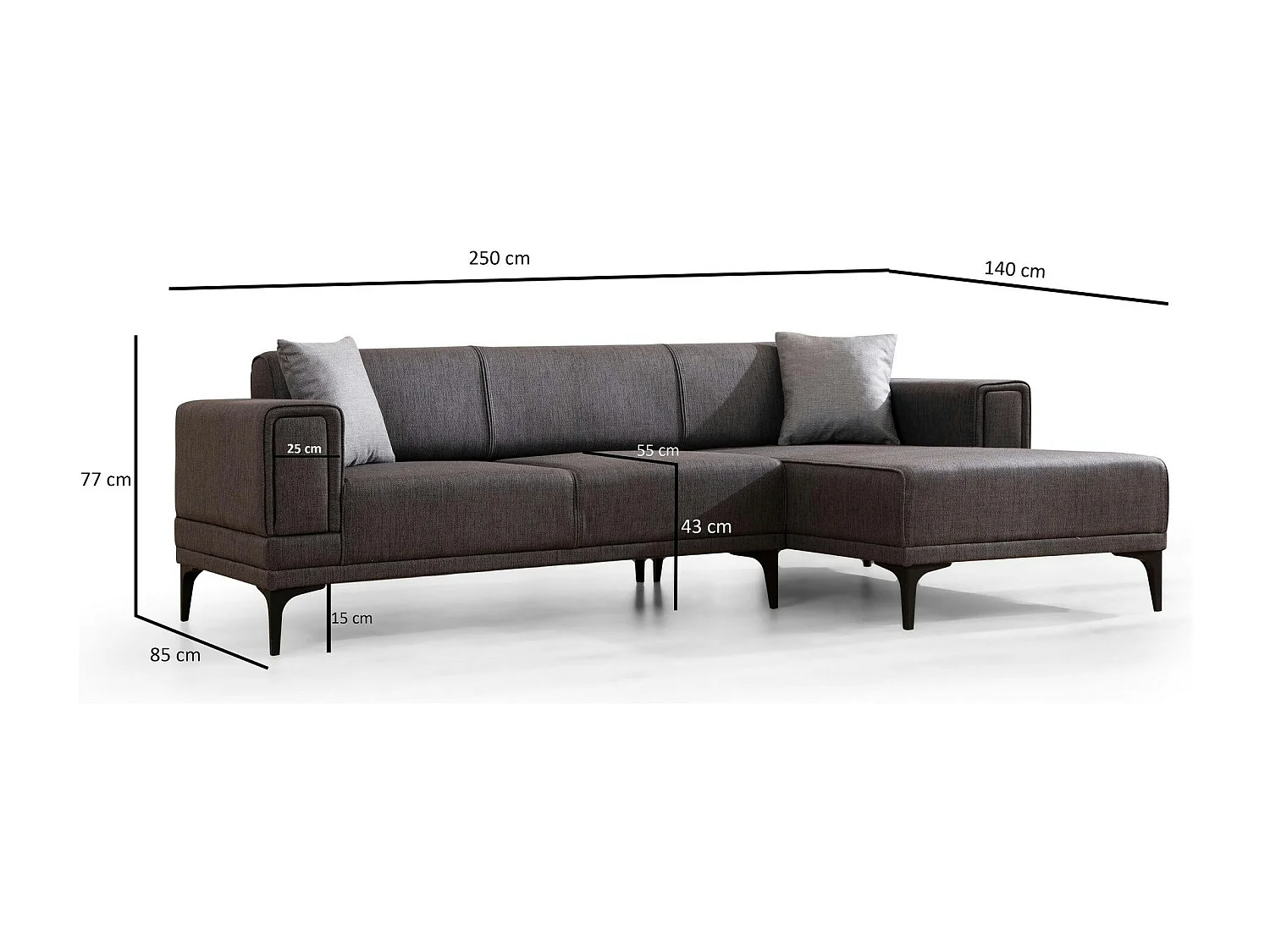 Canapé d'angle anthracite - lit d'appoint, côté droit LUCCA