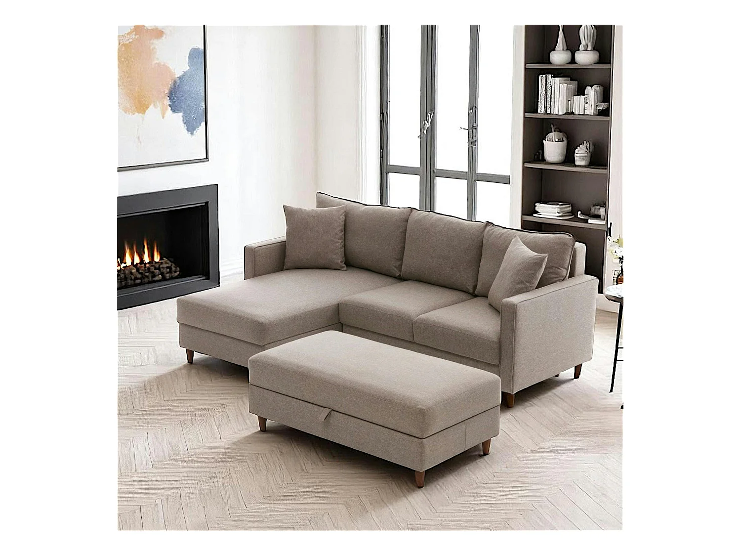 Canapé d'angle convertible beige - côté gauche COMO