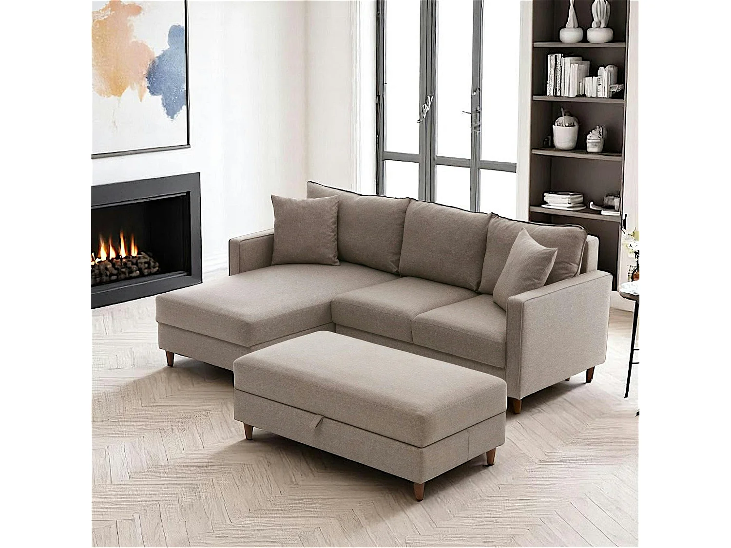 Canapé d'angle convertible beige - côté gauche COMO