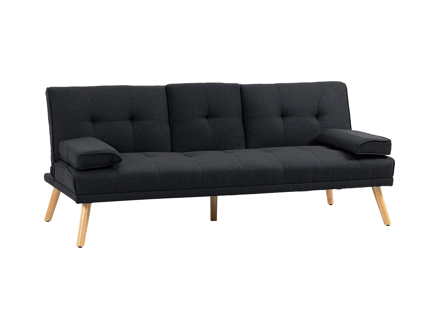 Canapé droit 3 places convertible Clic-clac à 3 positions, noir - 181x77x78cm