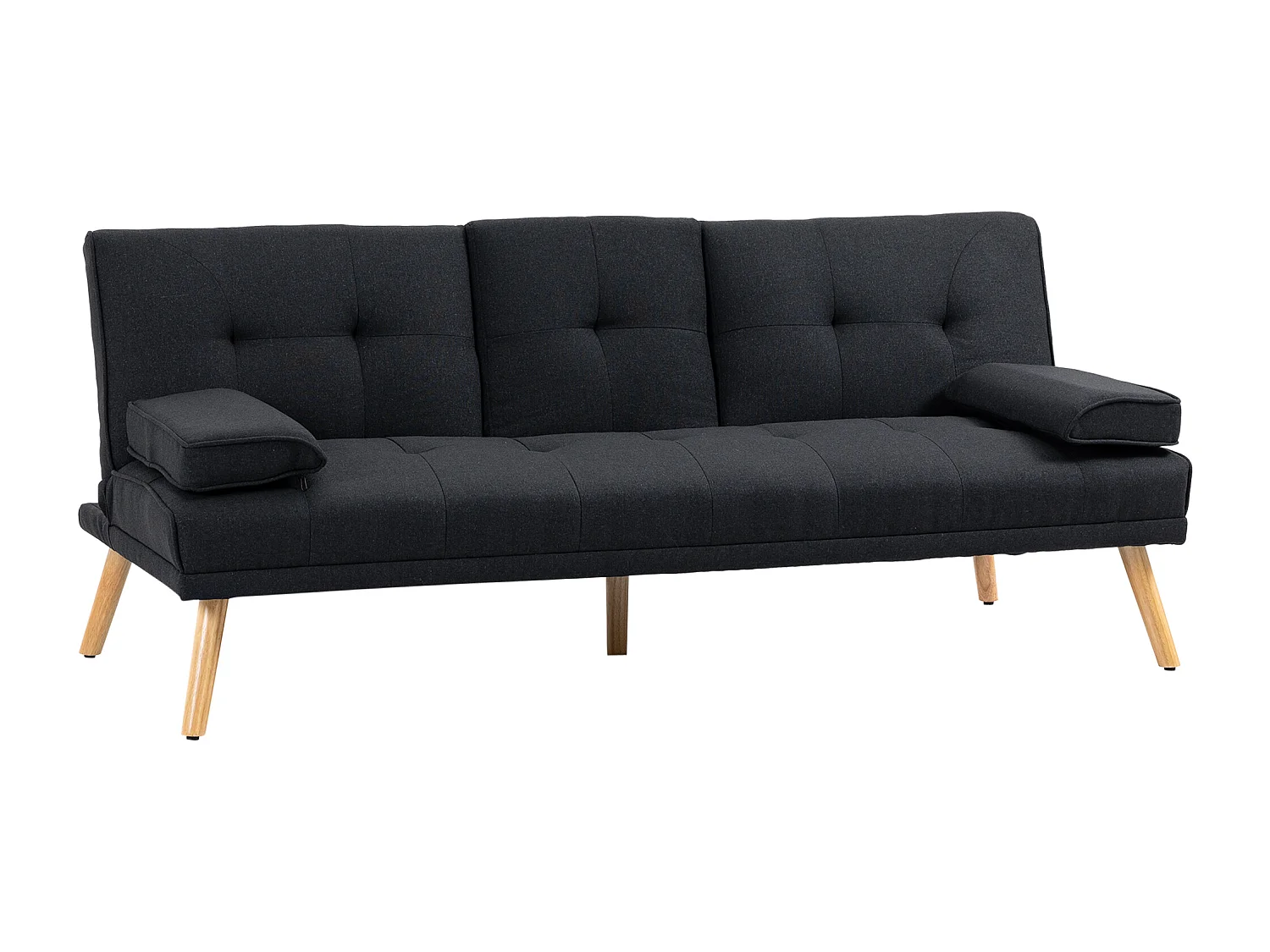 Canapé droit 3 places convertible Clic-clac à 3 positions, noir - 181x77x78cm