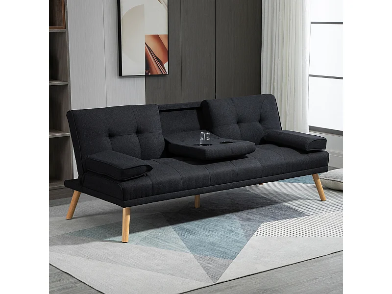 Canapé droit 3 places convertible Clic-clac à 3 positions, noir - 181x77x78cm