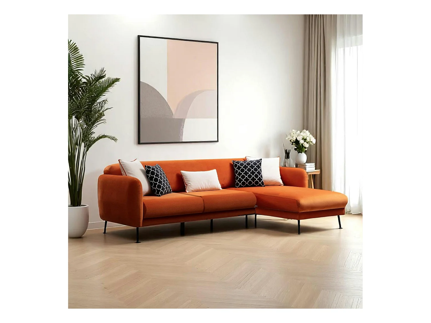 Canapé d'angle orange - lit d'appoint, côté droit PAIMPOL