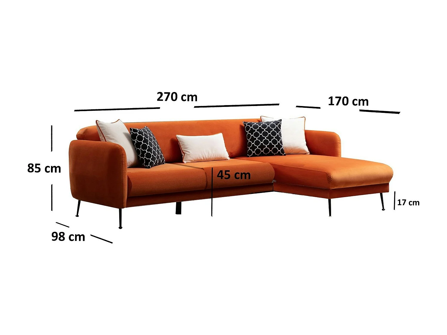 Canapé d'angle orange - lit d'appoint, côté droit PAIMPOL