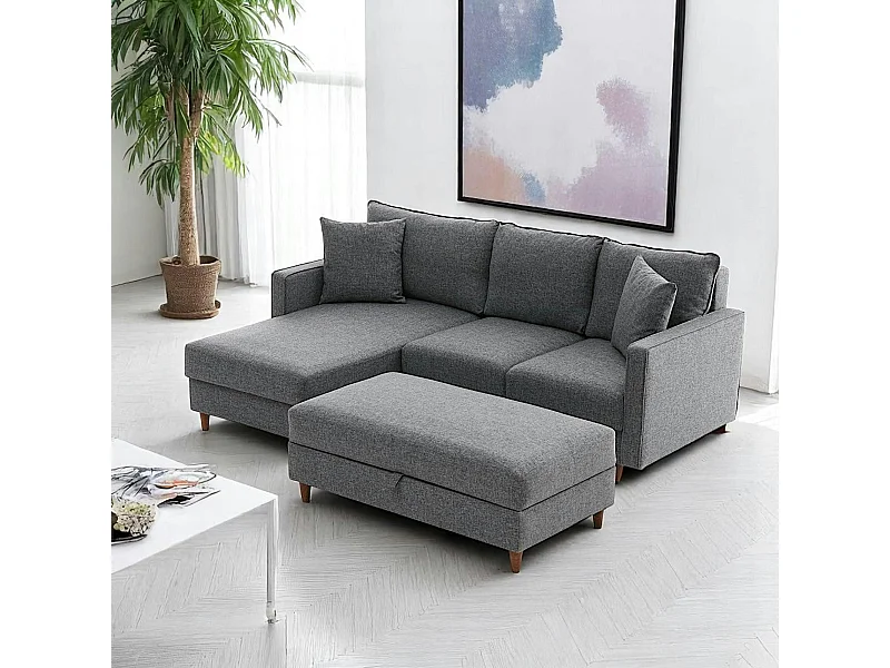 Canapé d'angle convertible gris - côté gauche COMO
