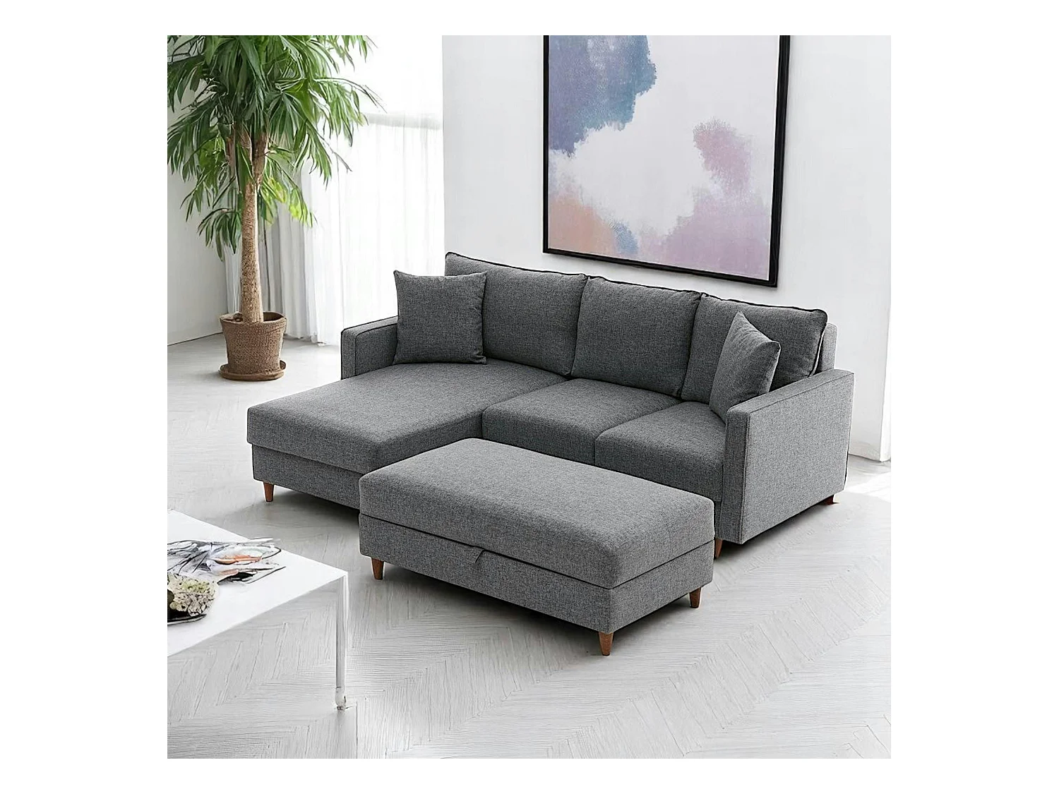 Canapé d'angle convertible gris - côté gauche COMO