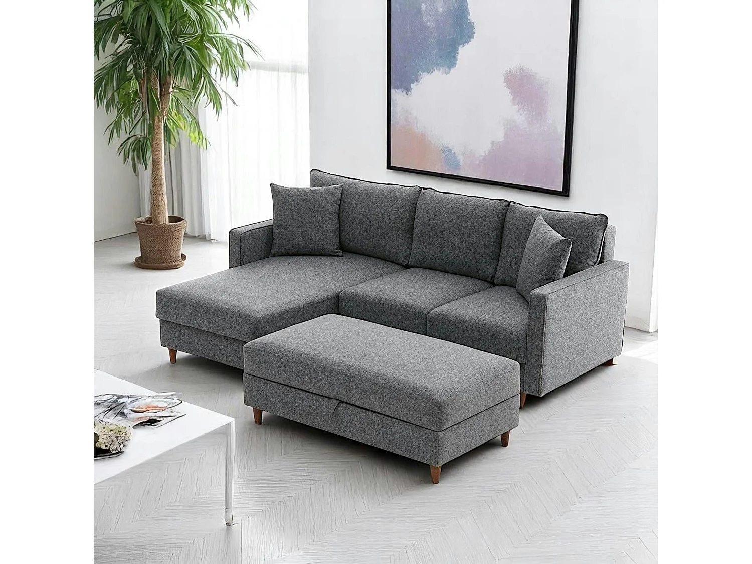 Canapé d'angle convertible gris - côté gauche COMO