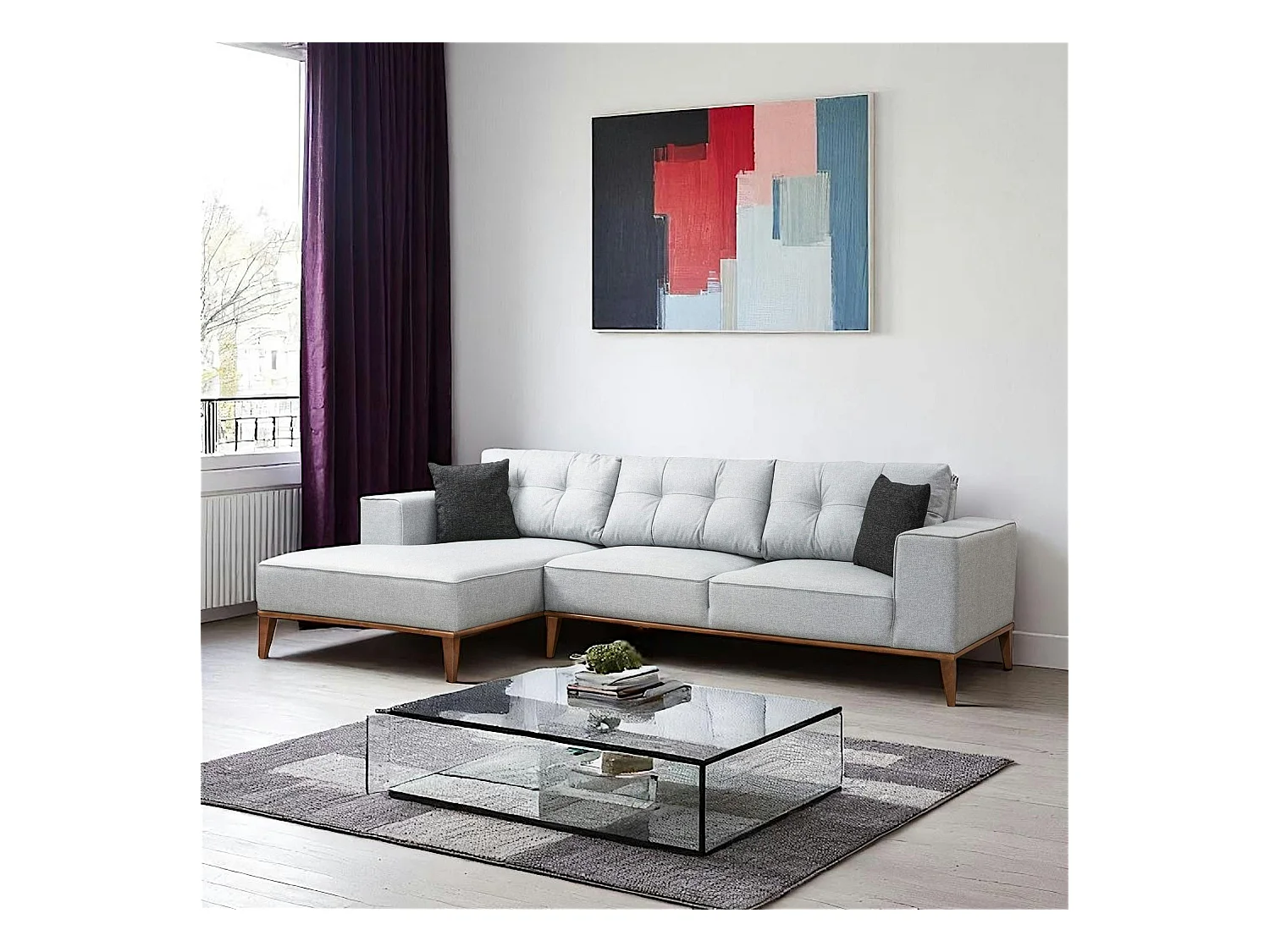 Canapé d'angle gris - lit d'appoint, côté gauche LUCCA