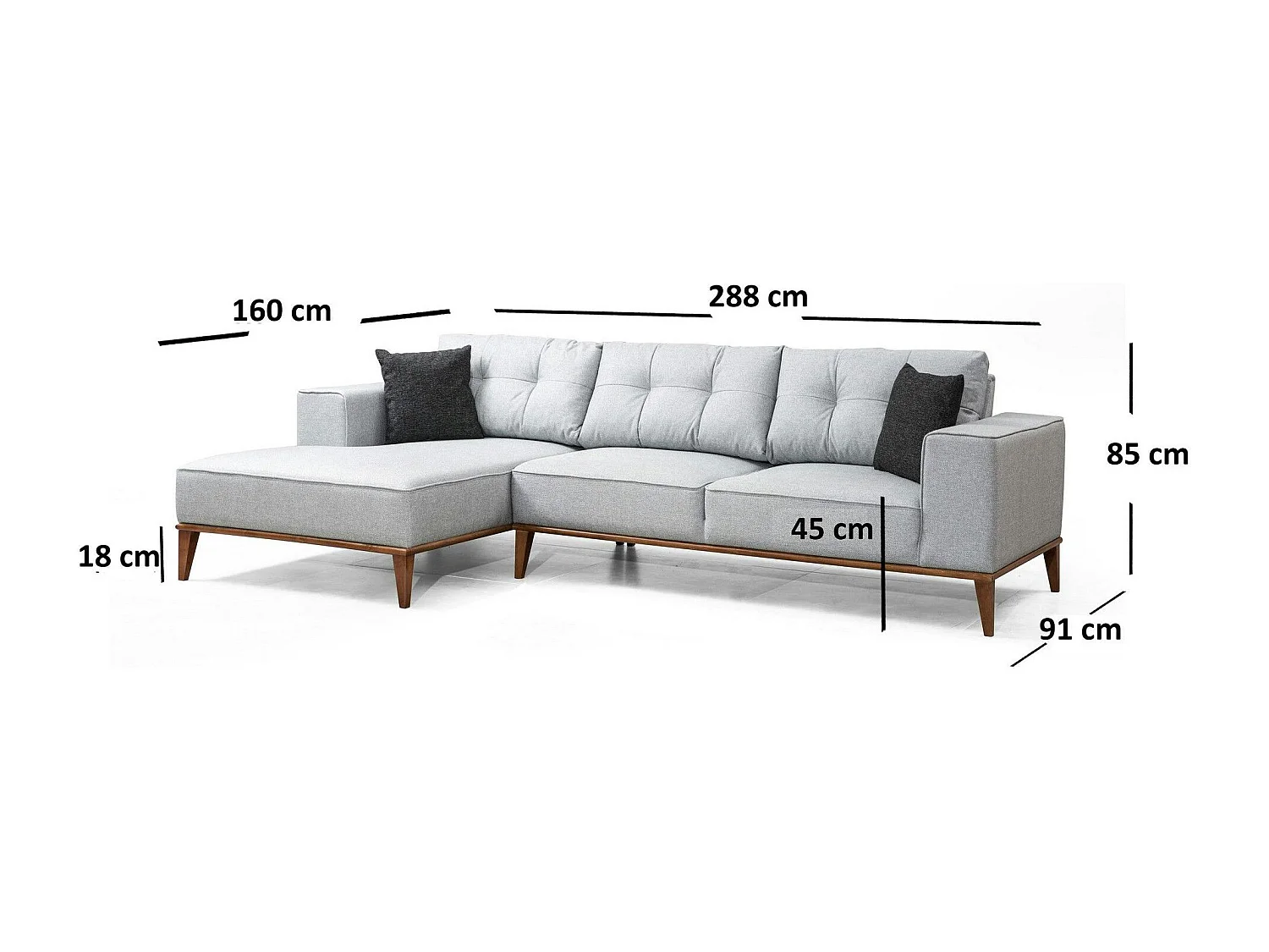 Canapé d'angle gris - lit d'appoint, côté gauche LUCCA