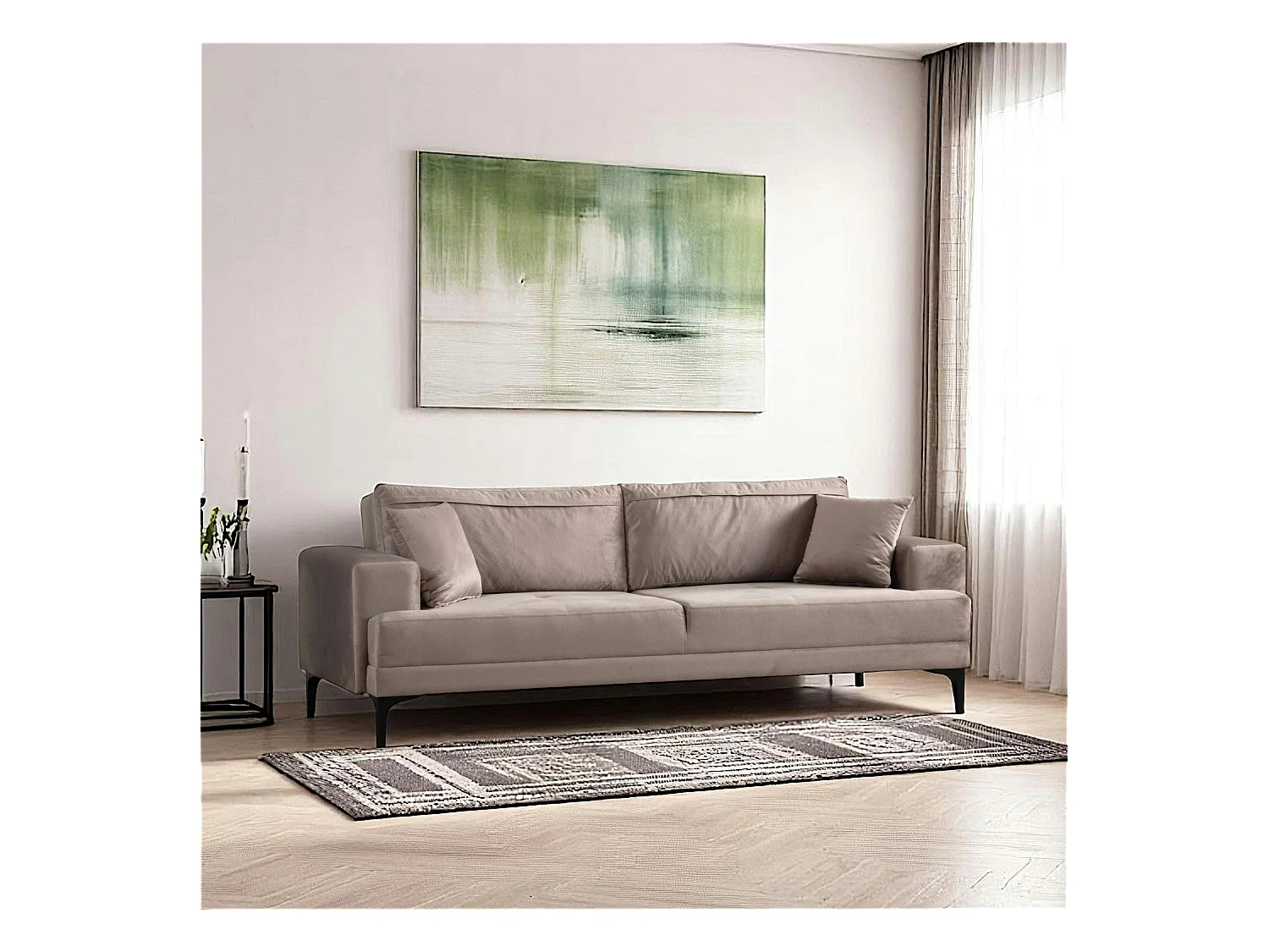 Canapé 3 places beige avec couchage d’appoint JACA