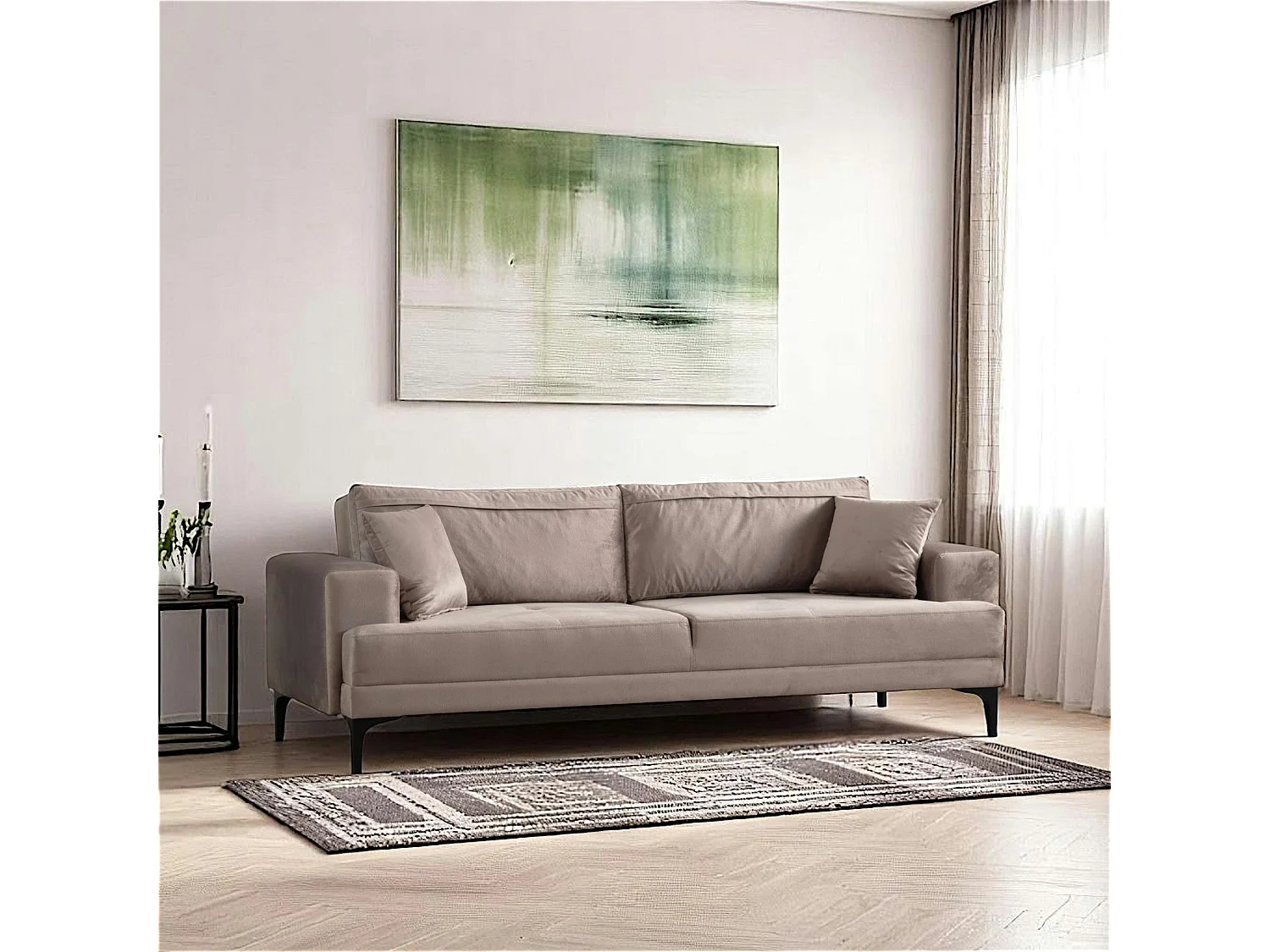 Canapé 3 places beige avec couchage d’appoint JACA
