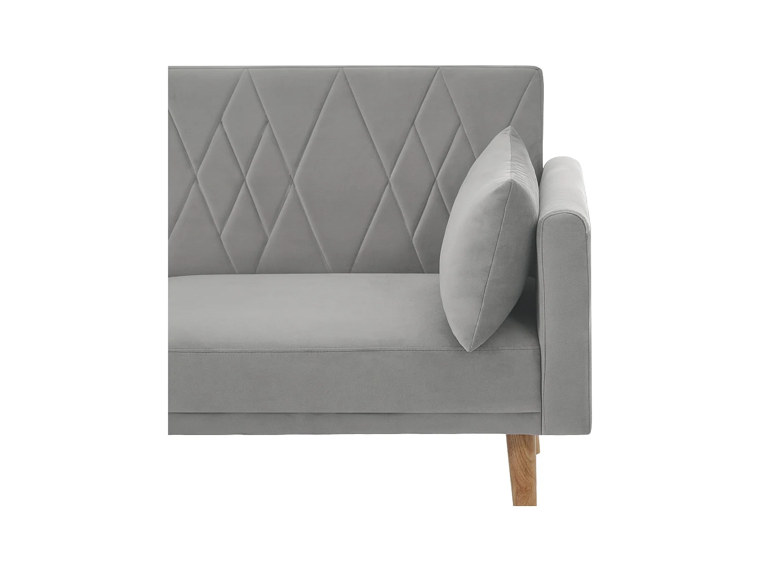 Canapé droit 2 places convertible en velours gris clair, 2 coussins inclus-180x75x82cm