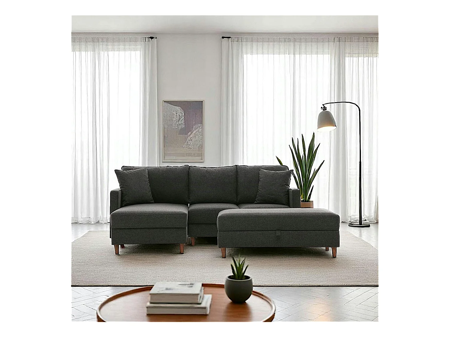 Canapé d'angle convertible anthracite - côté gauche COMO