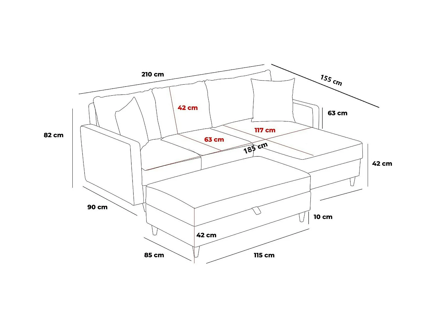 Canapé d'angle convertible anthracite - côté gauche COMO