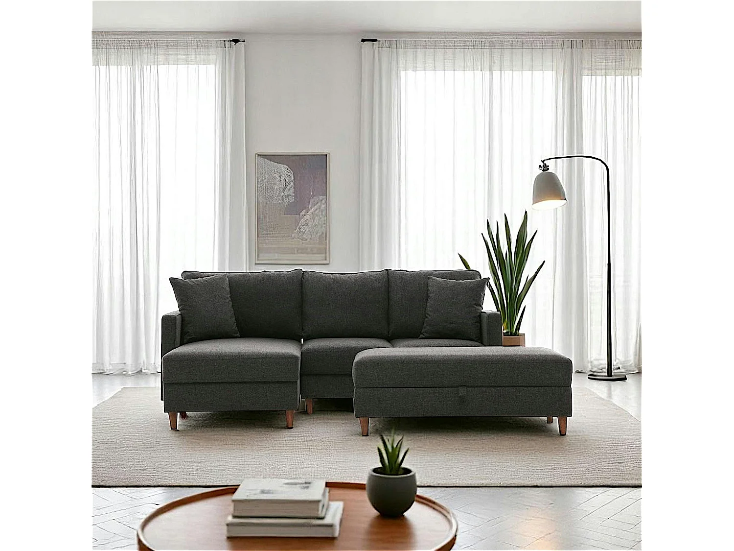 Canapé d'angle convertible anthracite - côté gauche COMO