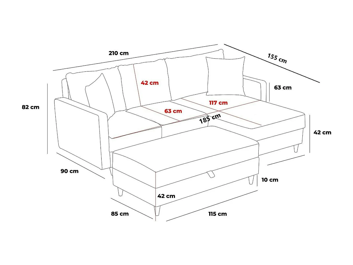 Canapé d'angle convertible anthracite - côté gauche COMO