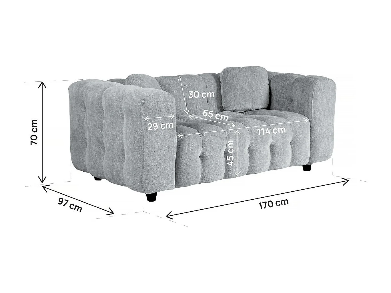 Canapé droit en tissu chenille "Vendome" - 2 places - Gris