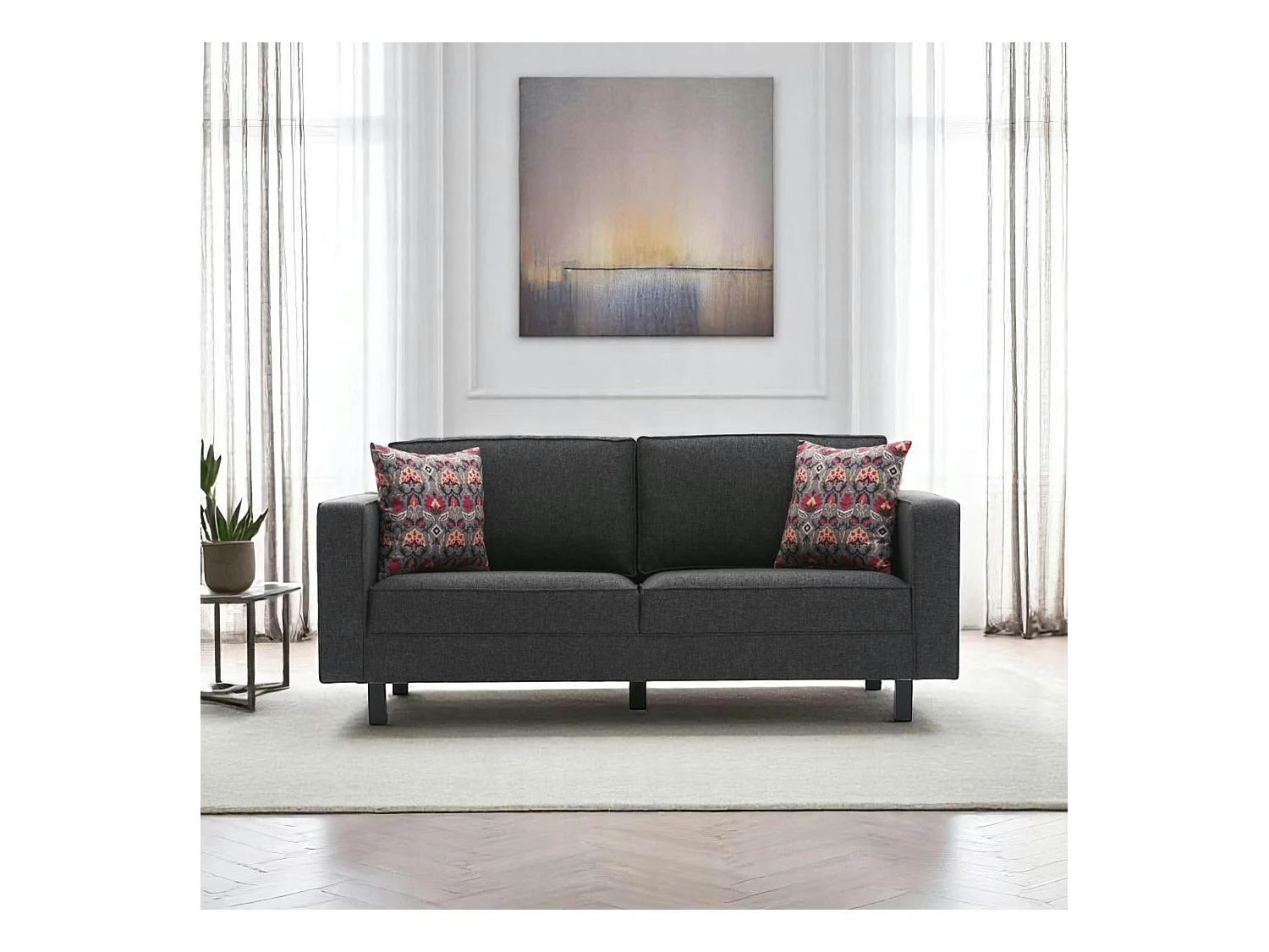 Canapé 2 places anthracite - pieds droits CORTONA