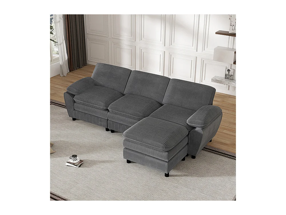 Canape d'angle combiné modulaire gris foncé canapé à double coussin canapé combiné en velours avec lampe et pouf ottoman amovible