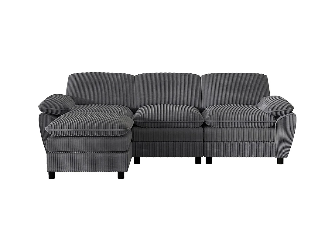 Canape d'angle combiné modulaire gris foncé canapé à double coussin canapé combiné en velours avec lampe et pouf ottoman amovible