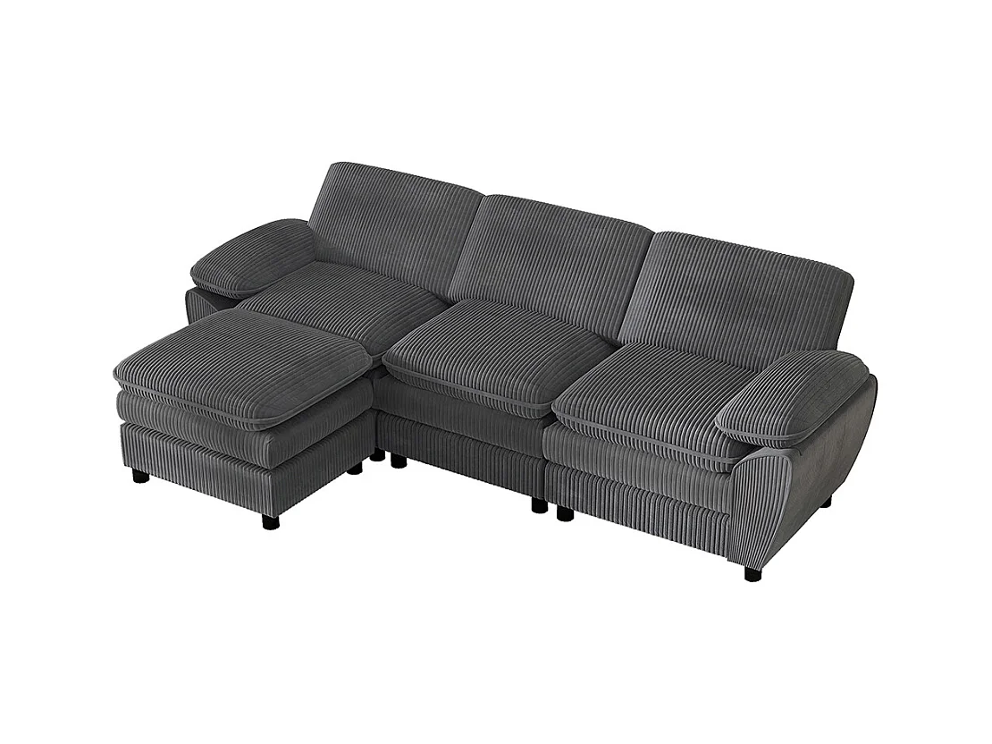 Canape d'angle combiné modulaire gris foncé canapé à double coussin canapé combiné en velours avec lampe et pouf ottoman amovible