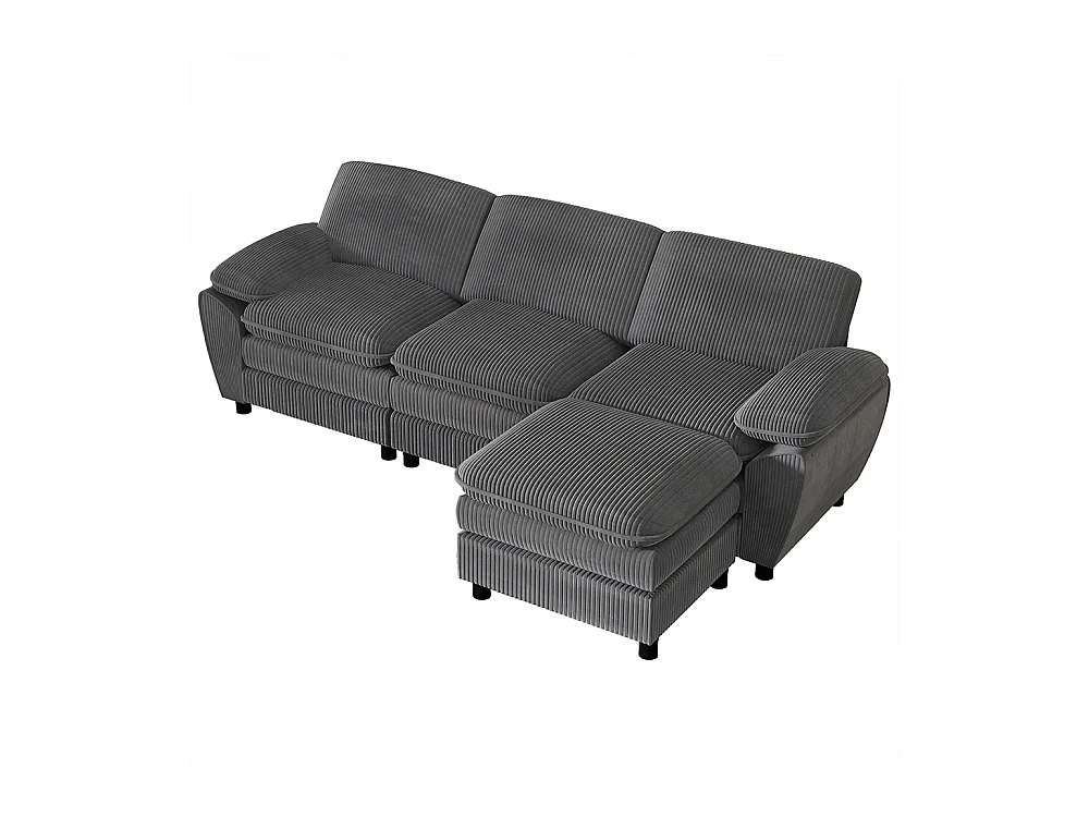 Canape d'angle combiné modulaire gris foncé canapé à double coussin canapé combiné en velours avec lampe et pouf ottoman amovible