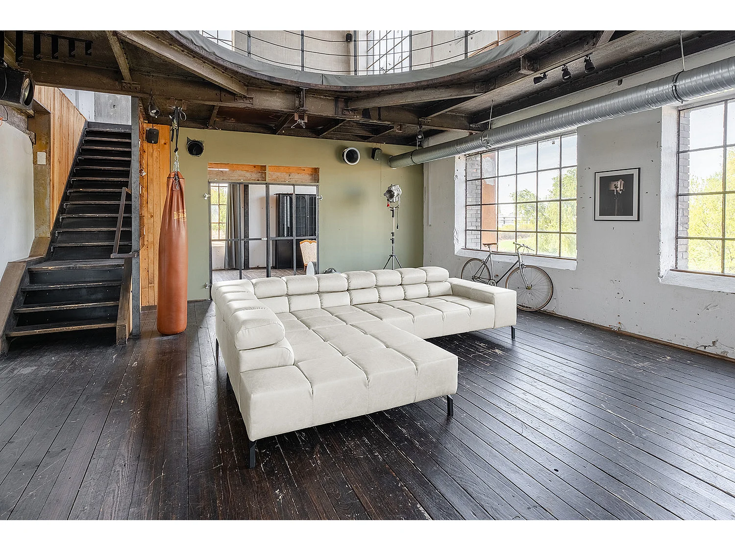 Ecksofa - Hellgrau Leder - NELSON