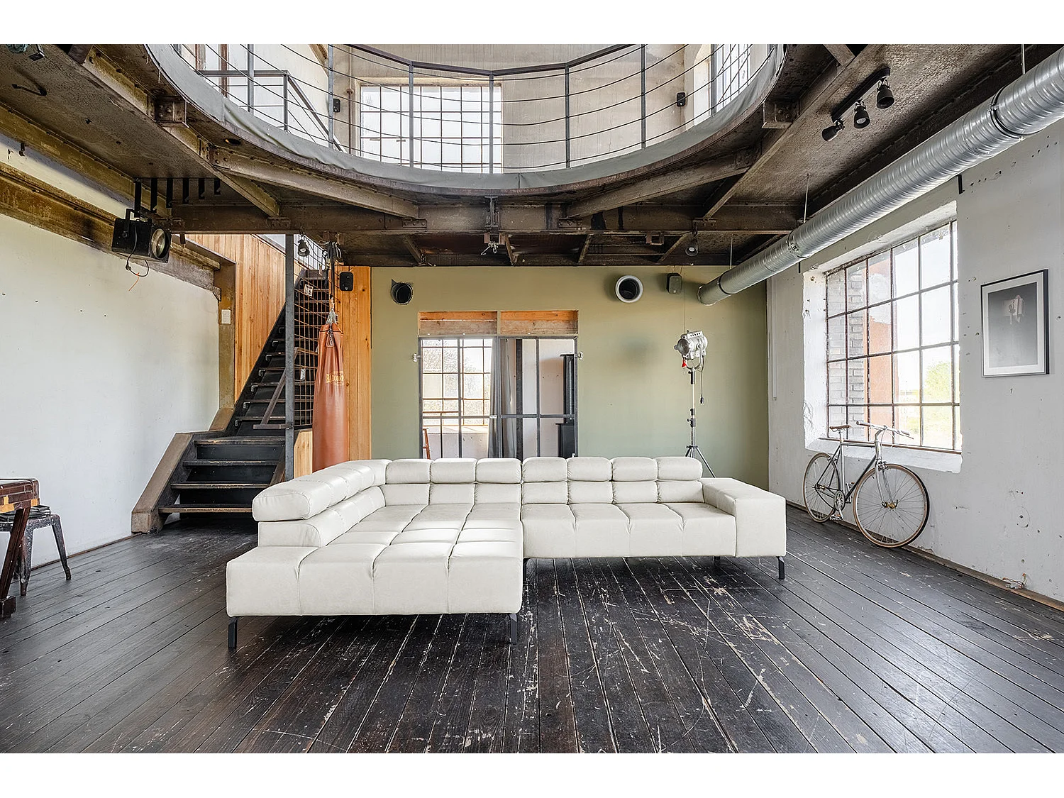 Ecksofa - Hellgrau Leder - NELSON