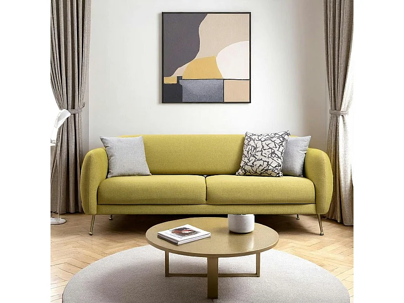 Canapé 3 places citron - lit d'appoint, pieds dorés PAIMPOL