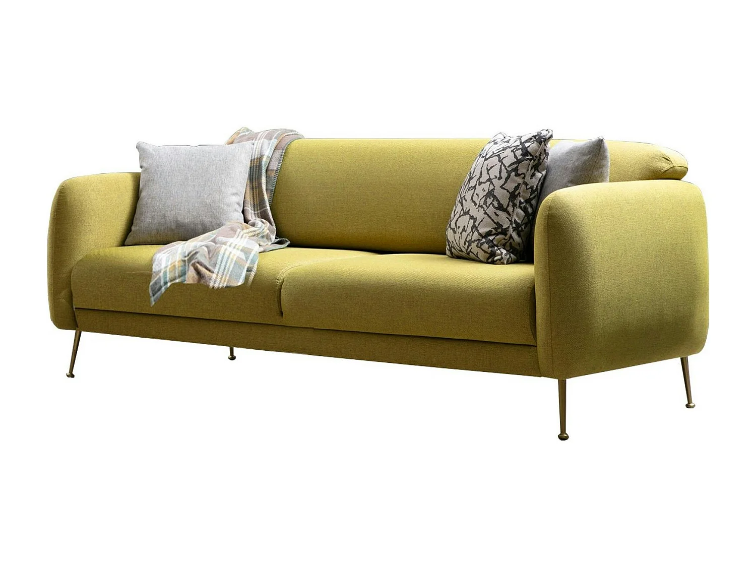 Canapé 3 places citron - lit d'appoint, pieds dorés PAIMPOL