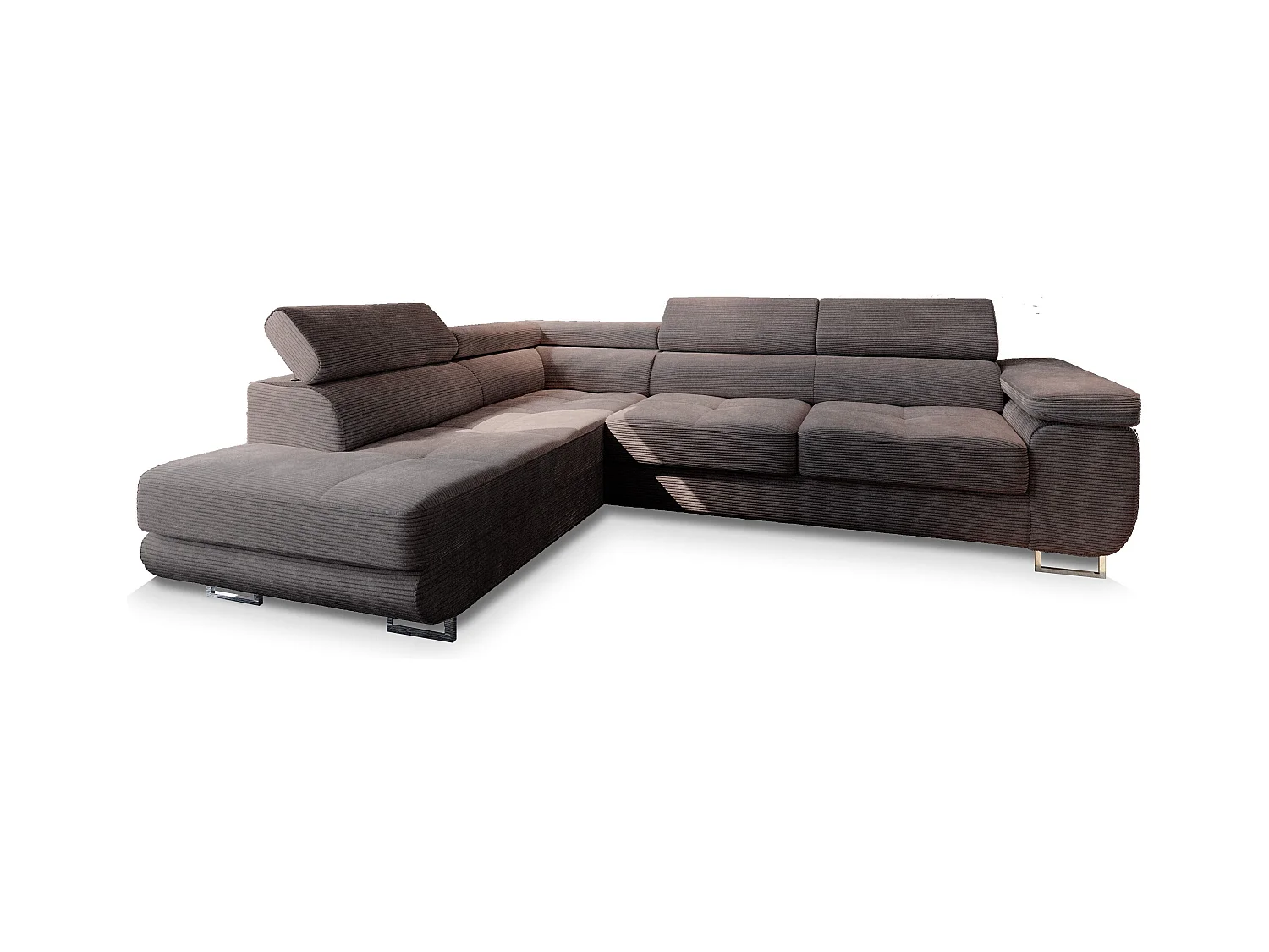 Canapé d'angle APIRO Marron en velours côtelé avec fonction de couchage