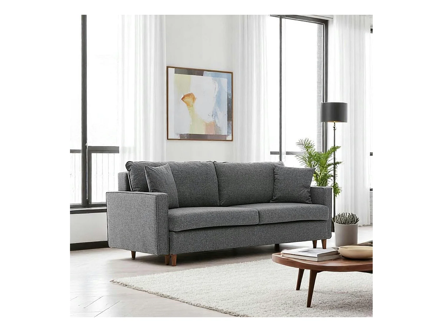 Canapé-lit 3 places gris chiné COMO