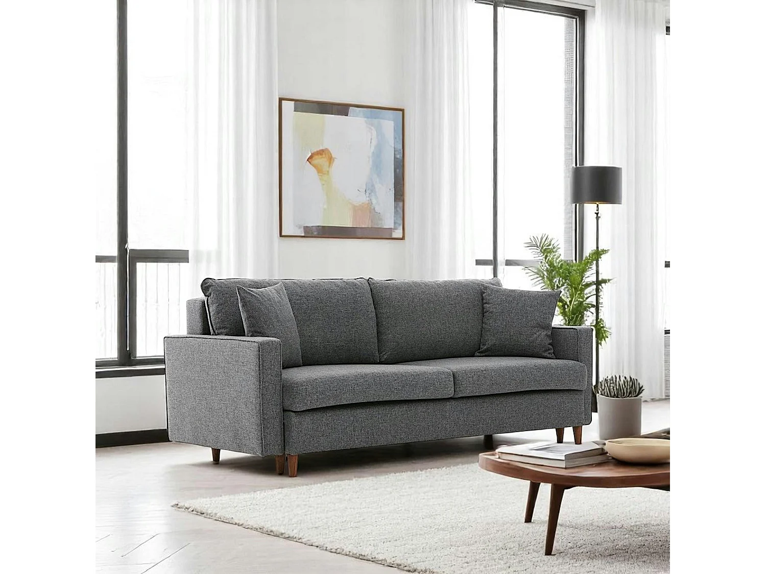 Canapé-lit 3 places gris chiné COMO